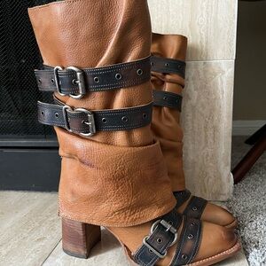 Brown Leather Buckle Boots